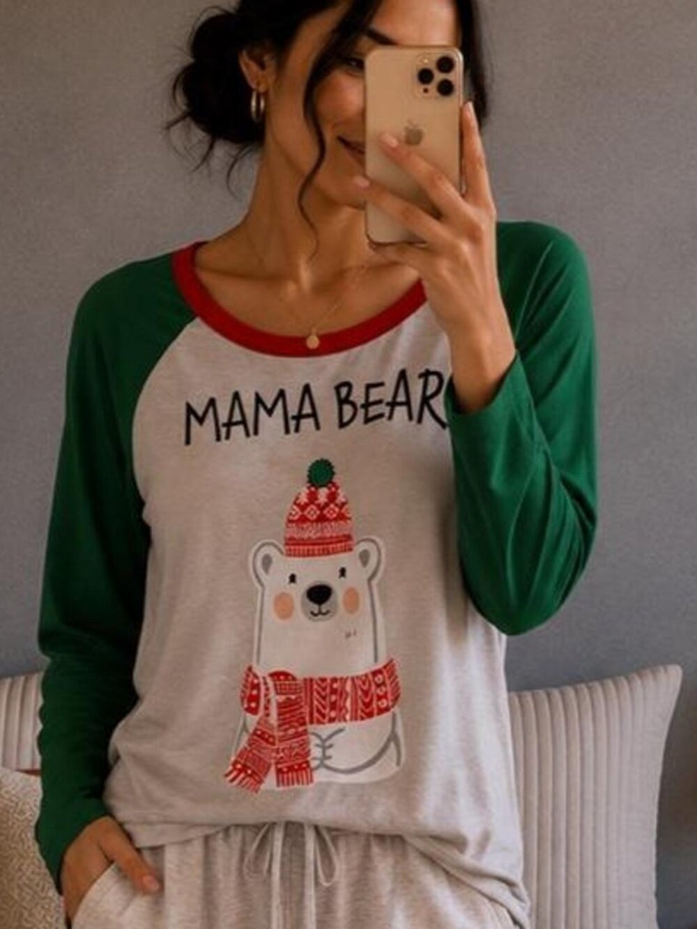 Jammies for Your Families “Mama Bear” Polar Bear Top – L